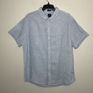 J CREW Mens Short-Sleeve Slim-Fit Linen-Cotton Shirt EUC Sz XL Blue Button-Down